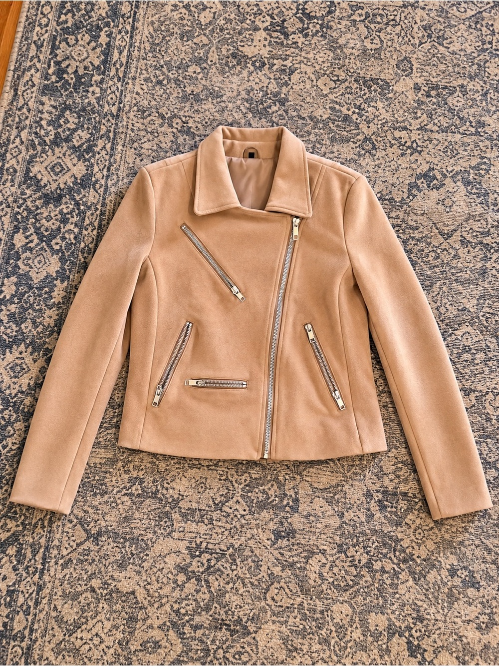Women's Camel Moto Jacket with Asymmetric Zips